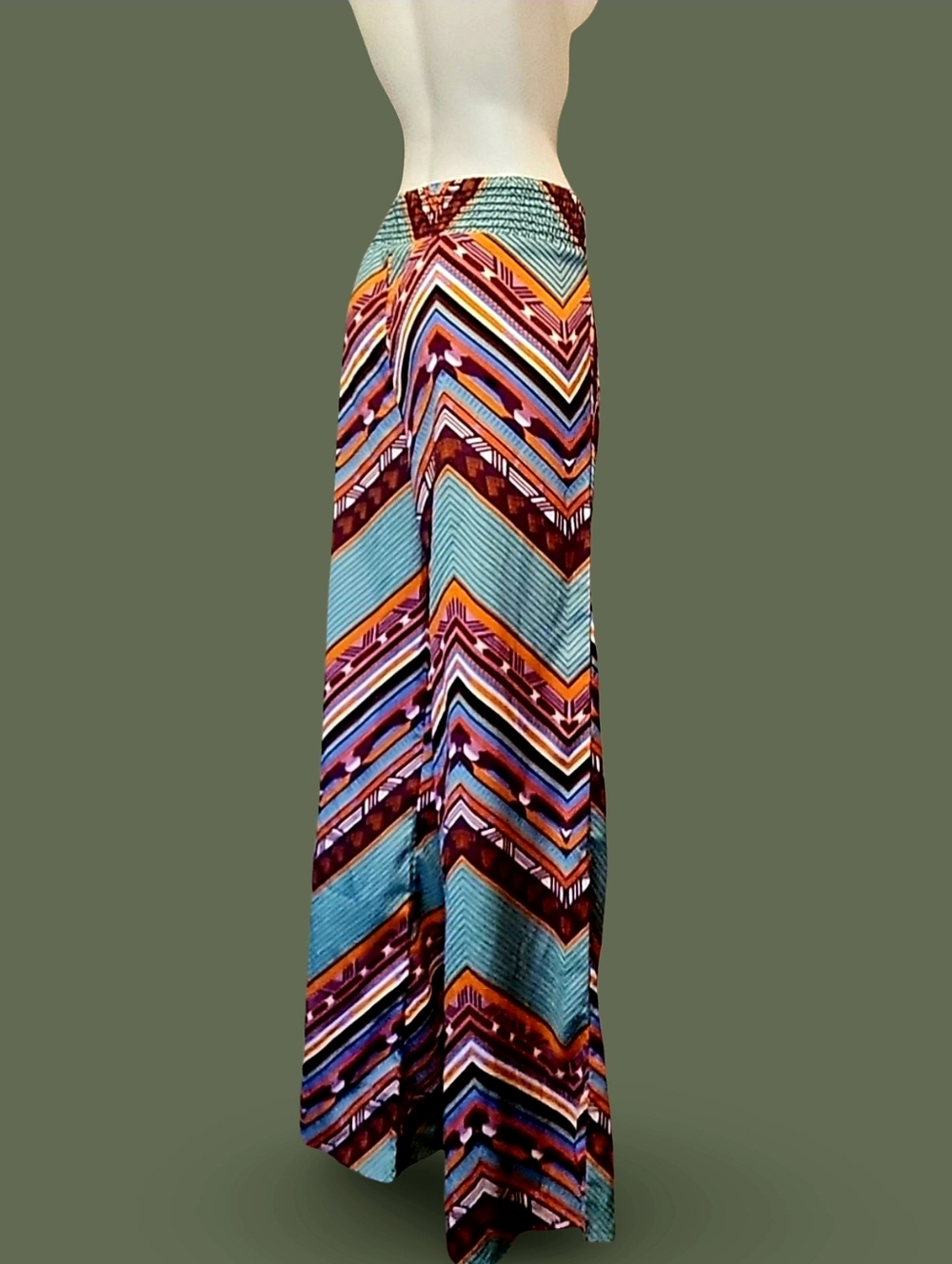Karlie Multicolor Geometric Wide-Leg Pants Chevron Pattern Retro Casual Women - Picture 9 of 9